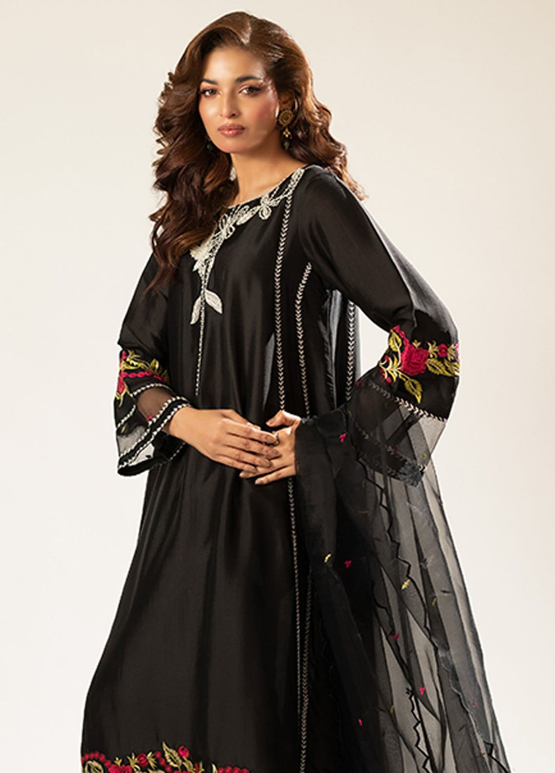 Zaaviay Pret Embroidered Sheesha Silk 3 Piece Suit Midnight Gardens