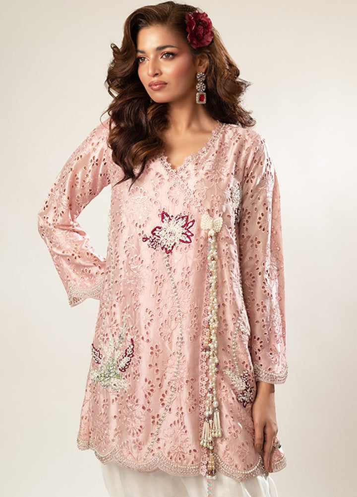 Zaaviay Pret Embroidered Sheesha Silk 3 Piece Suit Pink Promise
