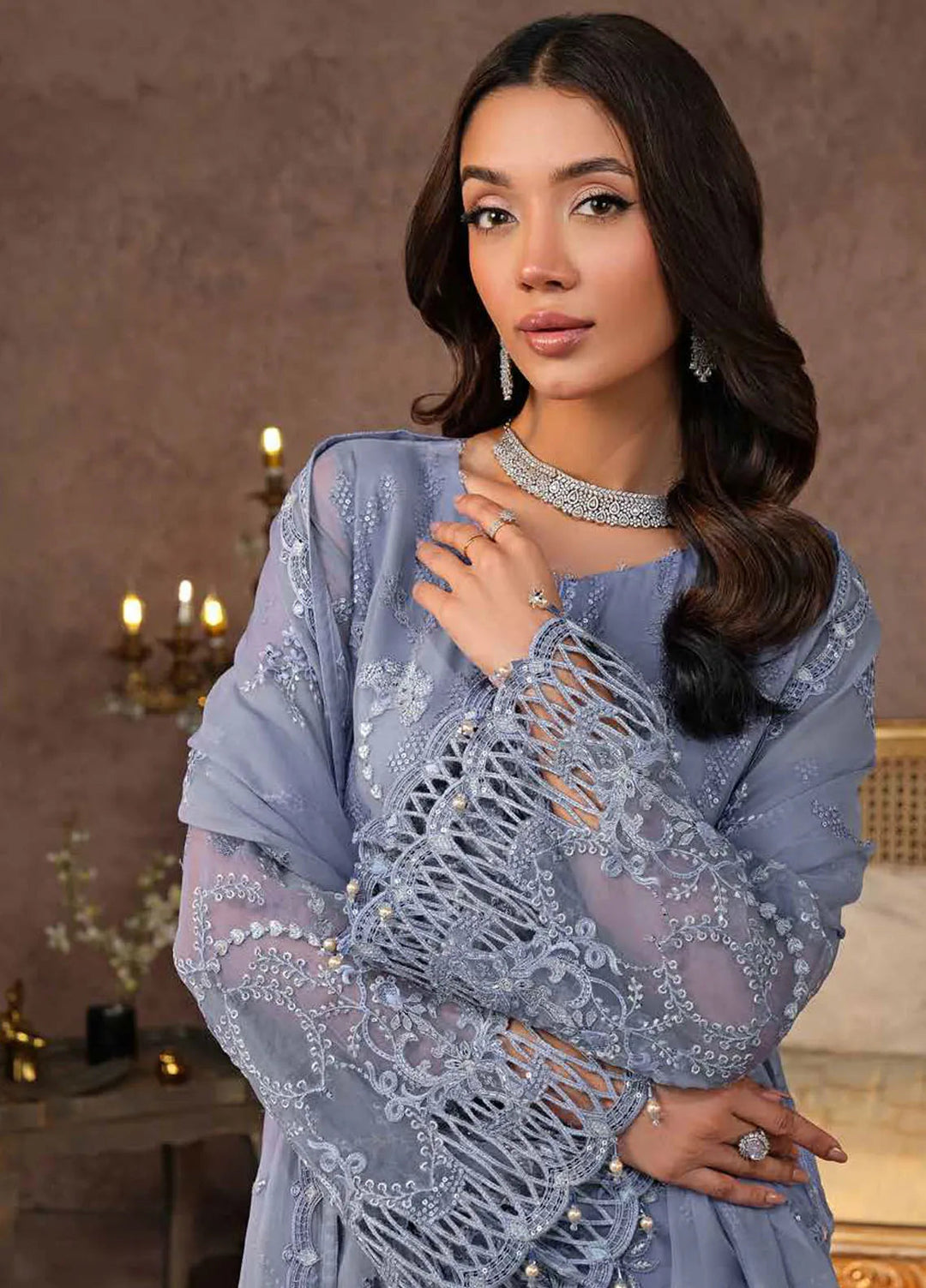 Zabaish by Lavish Embroidered Chiffon Suit Unstitched 3 Piece LVP24ZC D-01 Periwnkle - Formal Collection
