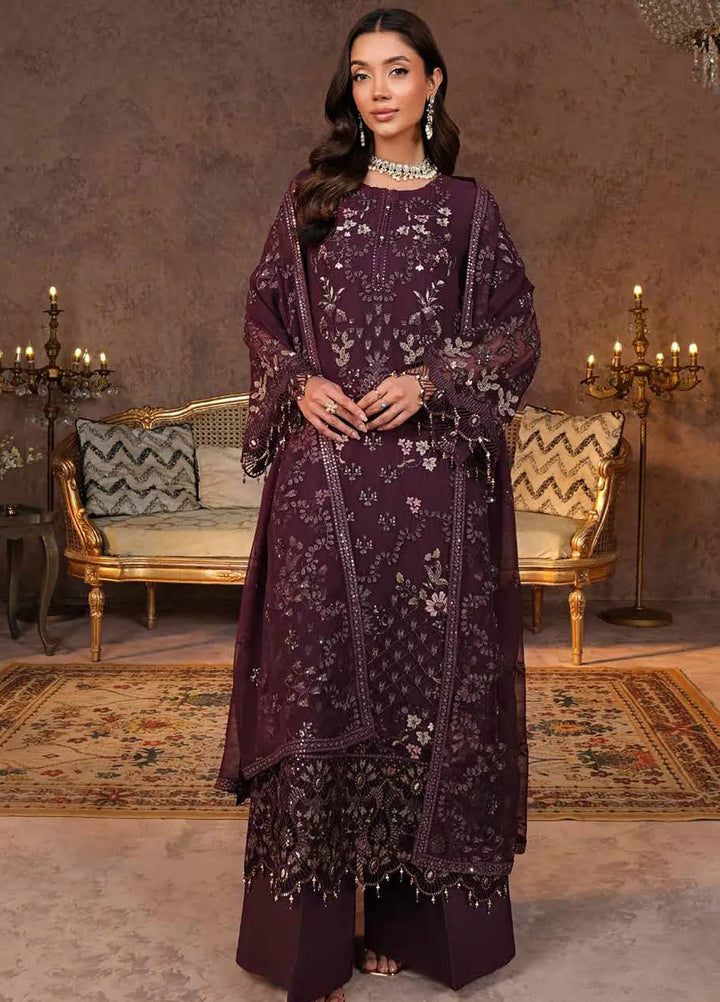 Zabaish by Lavish Embroidered Chiffon Suit Unstitched 3 Piece LVP24ZC D-03 Sangria - Formal Collection