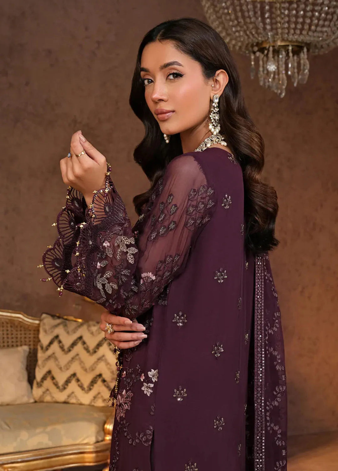 Zabaish by Lavish Embroidered Chiffon Suit Unstitched 3 Piece LVP24ZC D-03 Sangria - Formal Collection