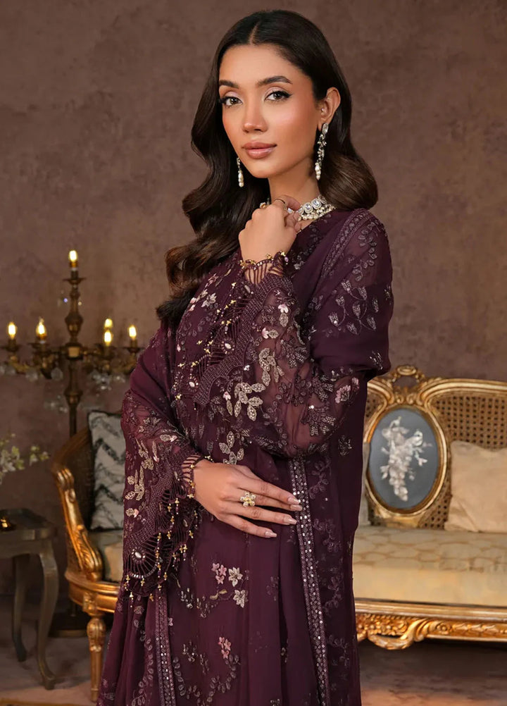 Zabaish by Lavish Embroidered Chiffon Suit Unstitched 3 Piece LVP24ZC D-03 Sangria - Formal Collection