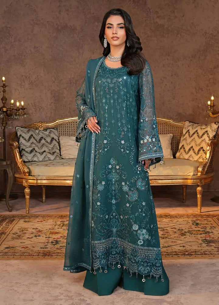 Zabaish by Lavish Embroidered Chiffon Suit Unstitched 3 Piece LVP24ZC D-04 Pine Green - Formal Collection