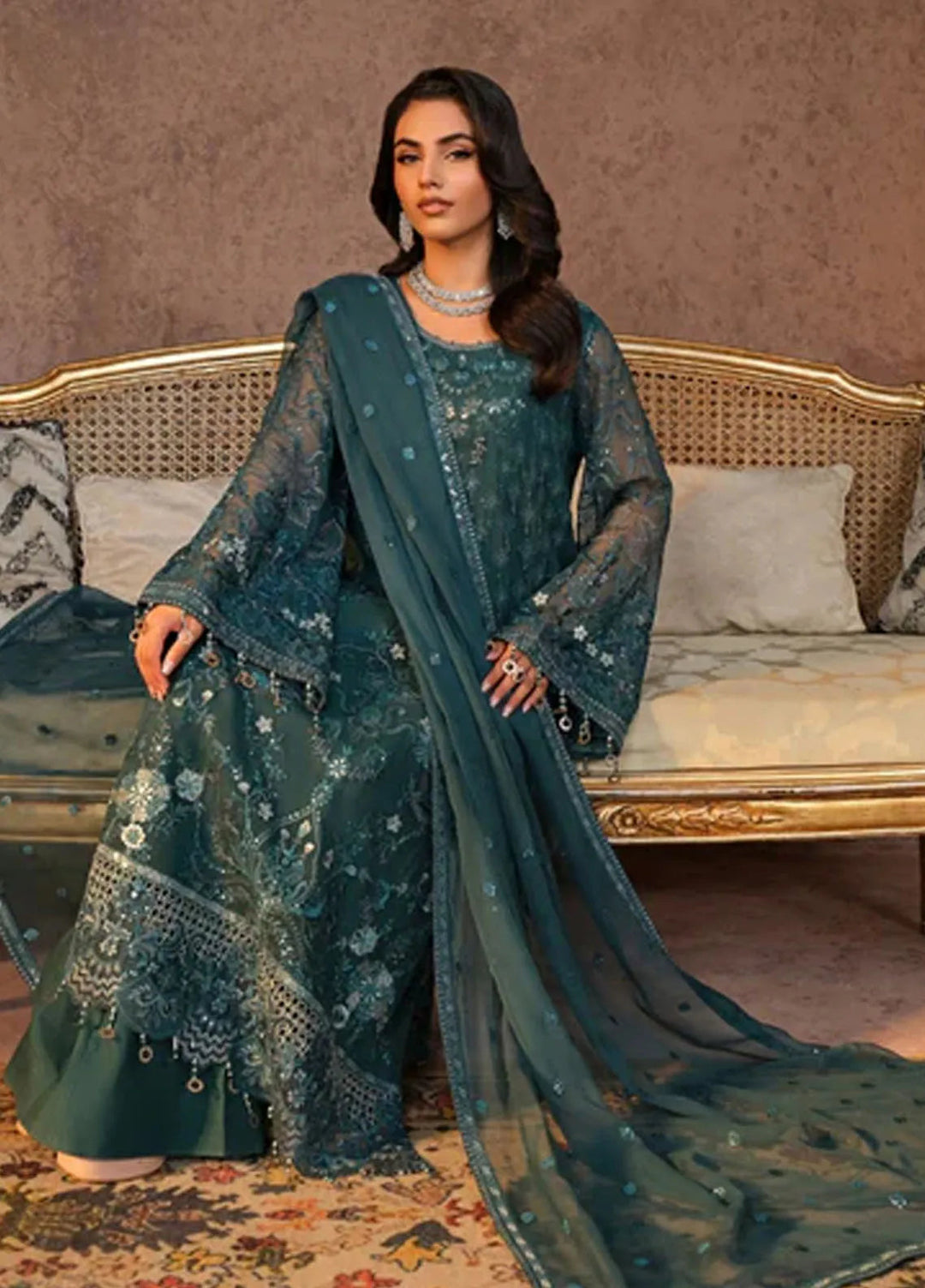 Zabaish by Lavish Embroidered Chiffon Suit Unstitched 3 Piece LVP24ZC D-04 Pine Green - Formal Collection