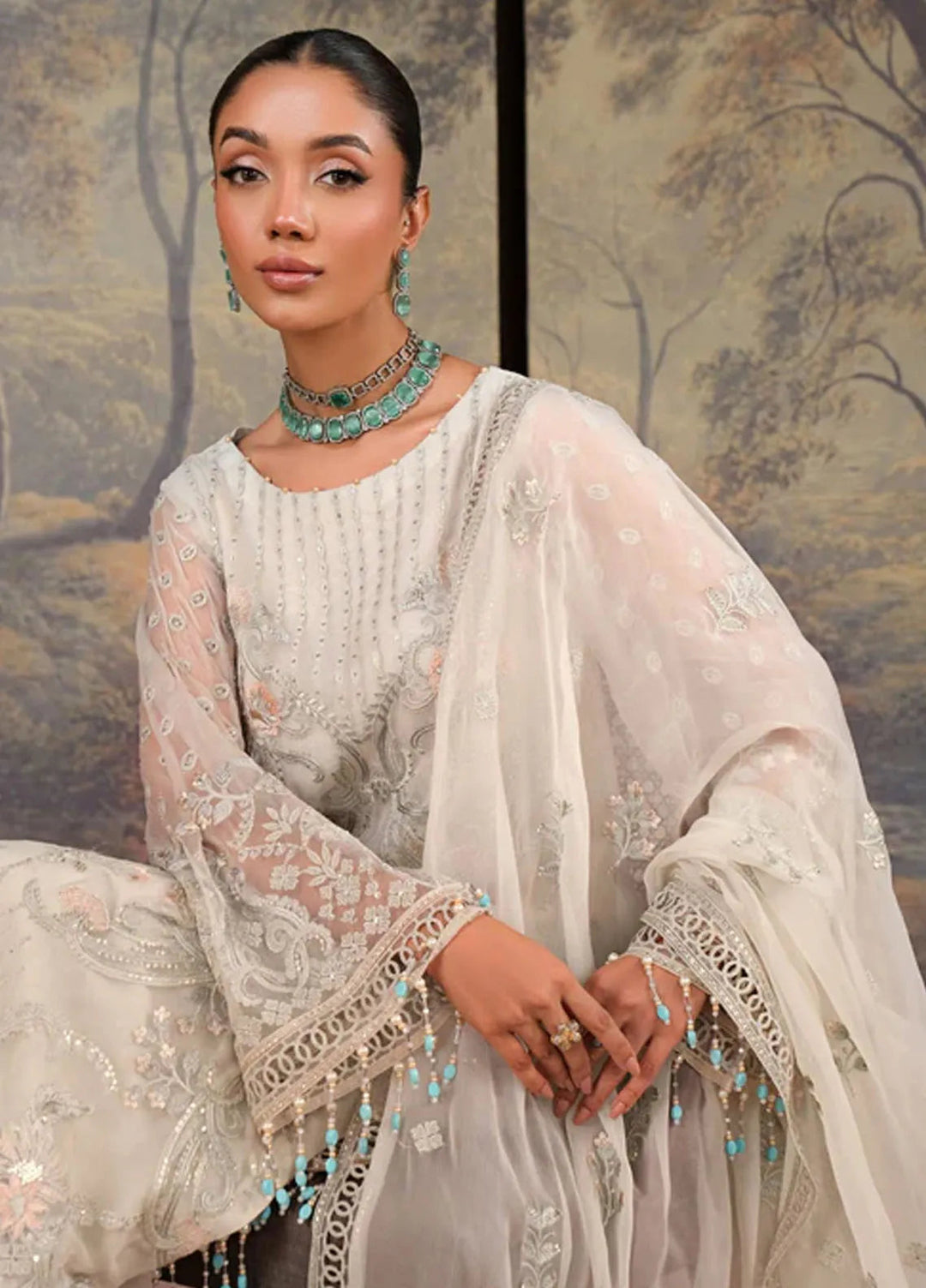 Zabaish by Lavish Embroidered Chiffon Suit Unstitched 3 Piece LVP24ZC D-05 Honey Dew - Formal Collection