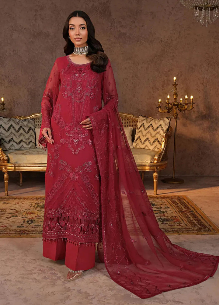Zabaish by Lavish Embroidered Chiffon Suit Unstitched 3 Piece LVP24ZC D-06 Cerise - Formal Collection