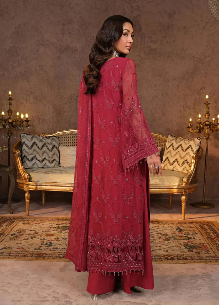 Zabaish by Lavish Embroidered Chiffon Suit Unstitched 3 Piece LVP24ZC D-06 Cerise - Formal Collection