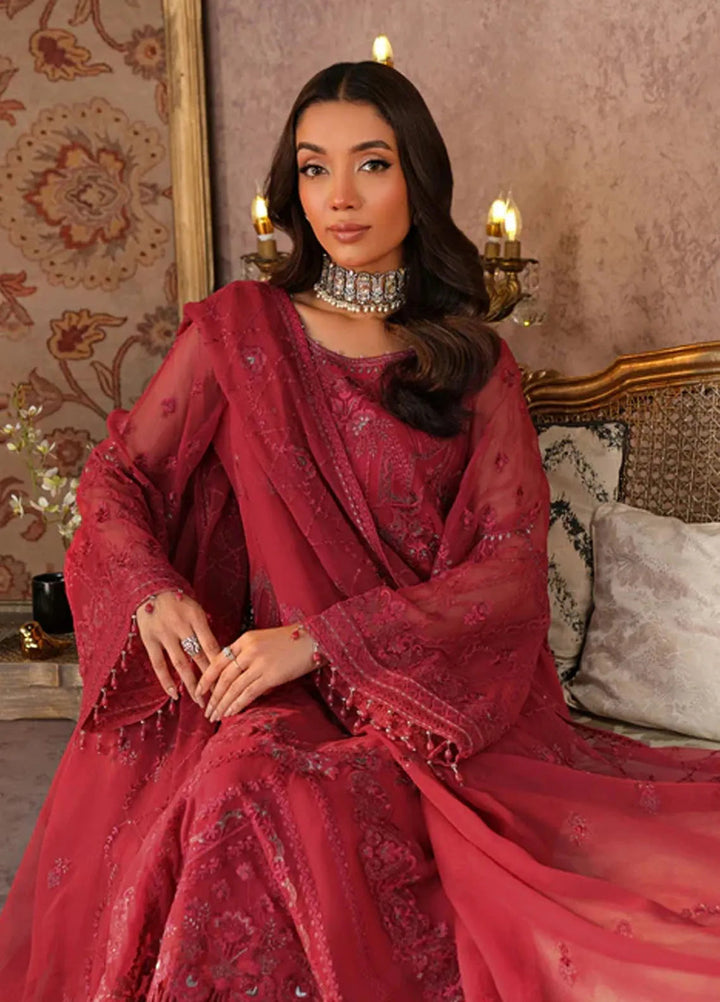 Zabaish by Lavish Embroidered Chiffon Suit Unstitched 3 Piece LVP24ZC D-06 Cerise - Formal Collection