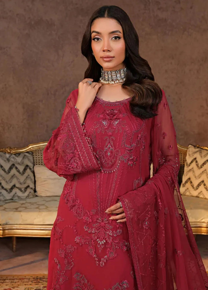 Zabaish by Lavish Embroidered Chiffon Suit Unstitched 3 Piece LVP24ZC D-06 Cerise - Formal Collection