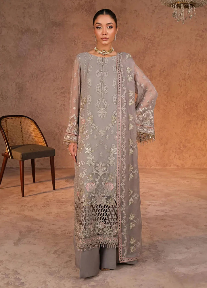 Zabaish by Lavish Embroidered Chiffon Suit Unstitched 3 Piece LVP24ZC D-07 Fossil - Formal Collection