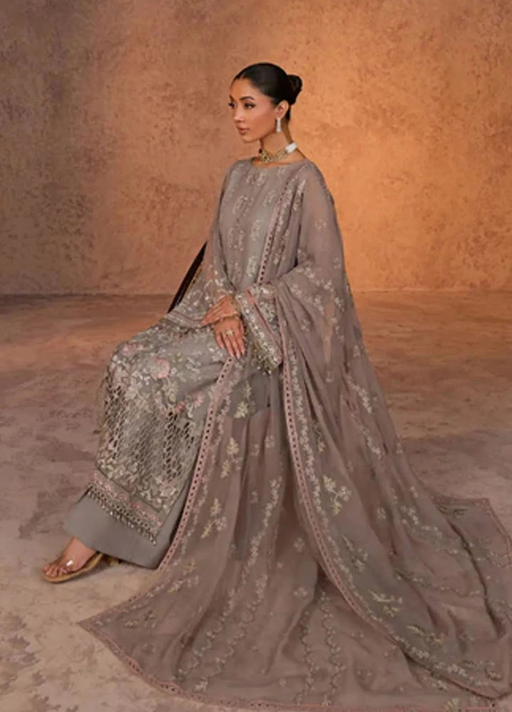 Zabaish by Lavish Embroidered Chiffon Suit Unstitched 3 Piece LVP24ZC D-07 Fossil - Formal Collection