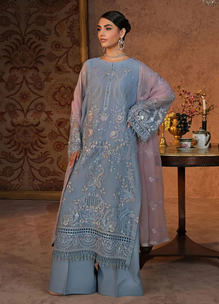 Zabaish by Lavish Embroidered Chiffon Suit Unstitched 3 Piece LVP24ZC D-09 Aegean - Formal Collection