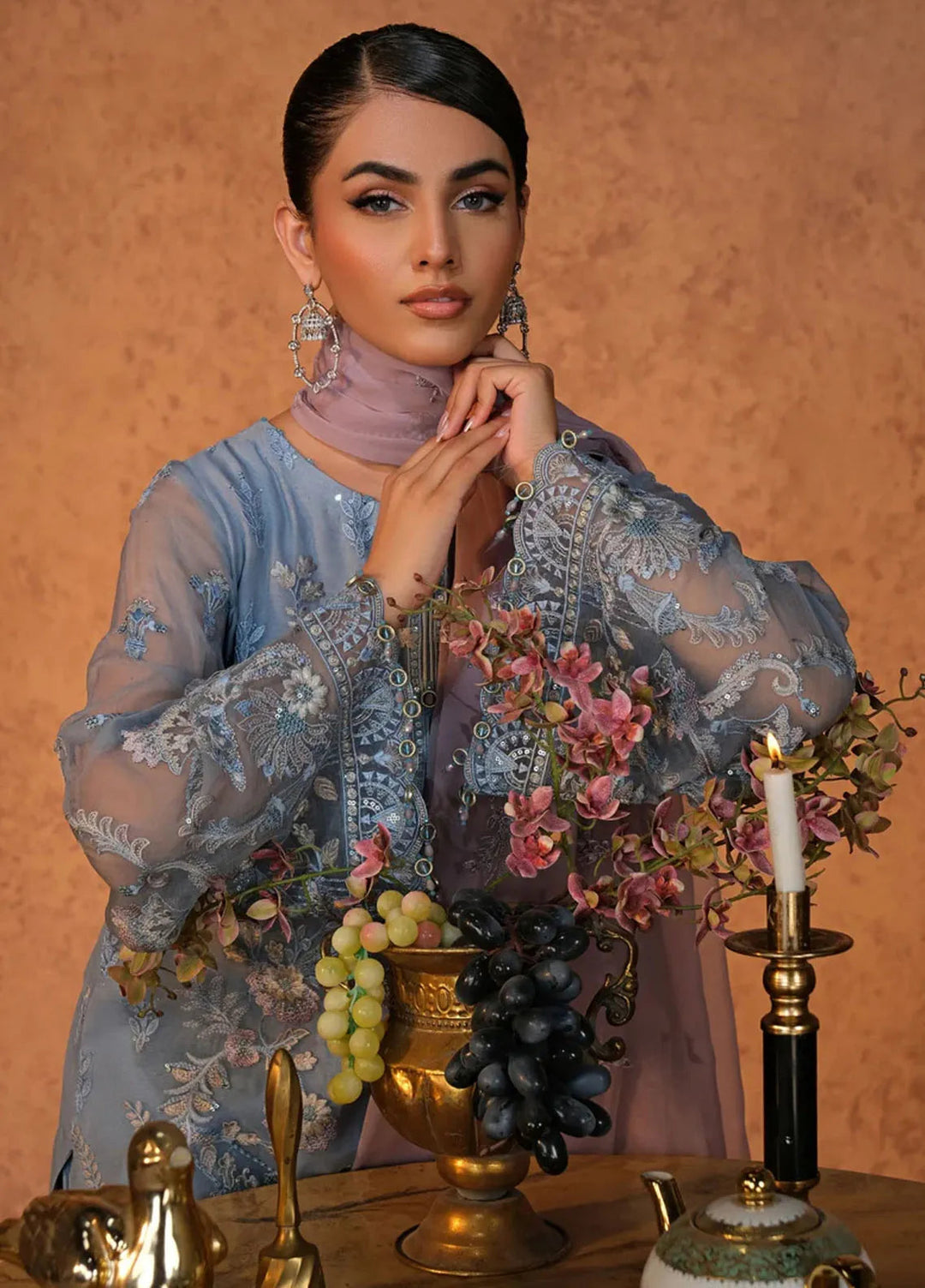 Zabaish by Lavish Embroidered Chiffon Suit Unstitched 3 Piece LVP24ZC D-09 Aegean - Formal Collection