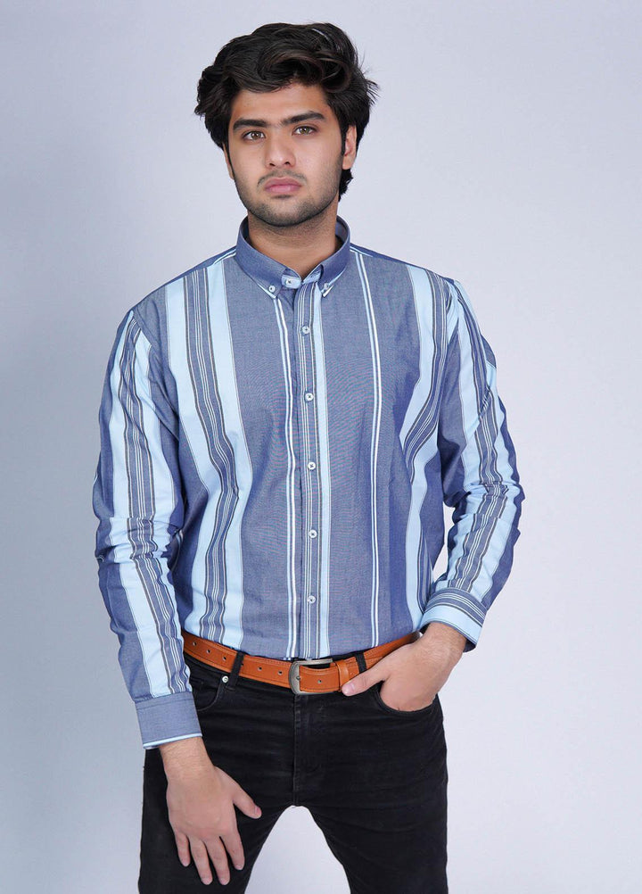 Zaeim Cotton Formal Shirt for Men -  ZM23SH Blue Lining Shirt