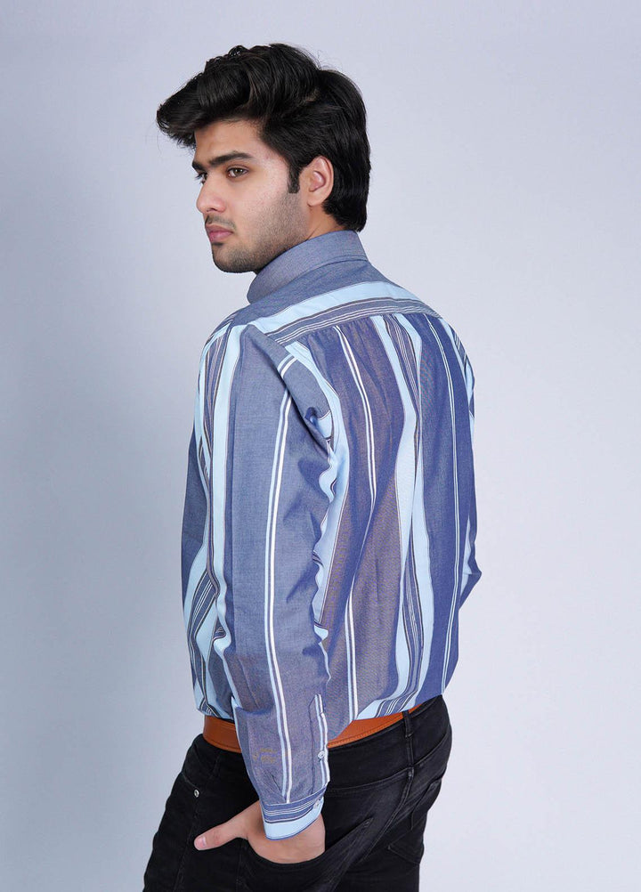 Zaeim Cotton Formal Shirt for Men -  ZM23SH Blue Lining Shirt
