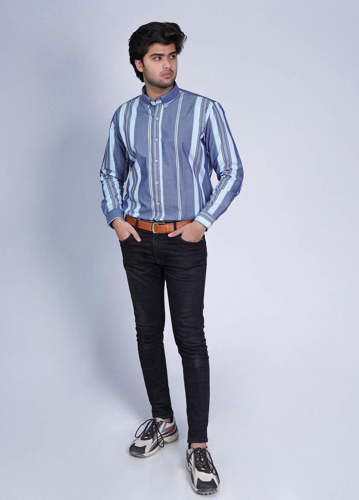 Zaeim Cotton Formal Shirt for Men -  ZM23SH Blue Lining Shirt