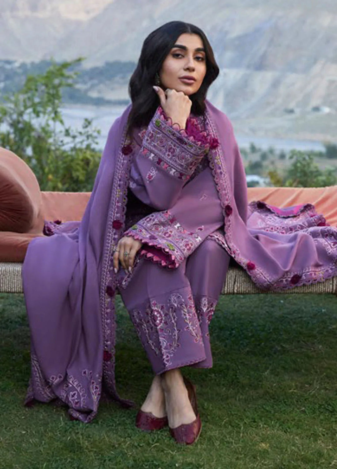 Zaha By Khadijah Shah Embroidered Khaddar Suits Unstitched 3 Piece ZL24W ZW24-13 Gulrang - Winter Collection