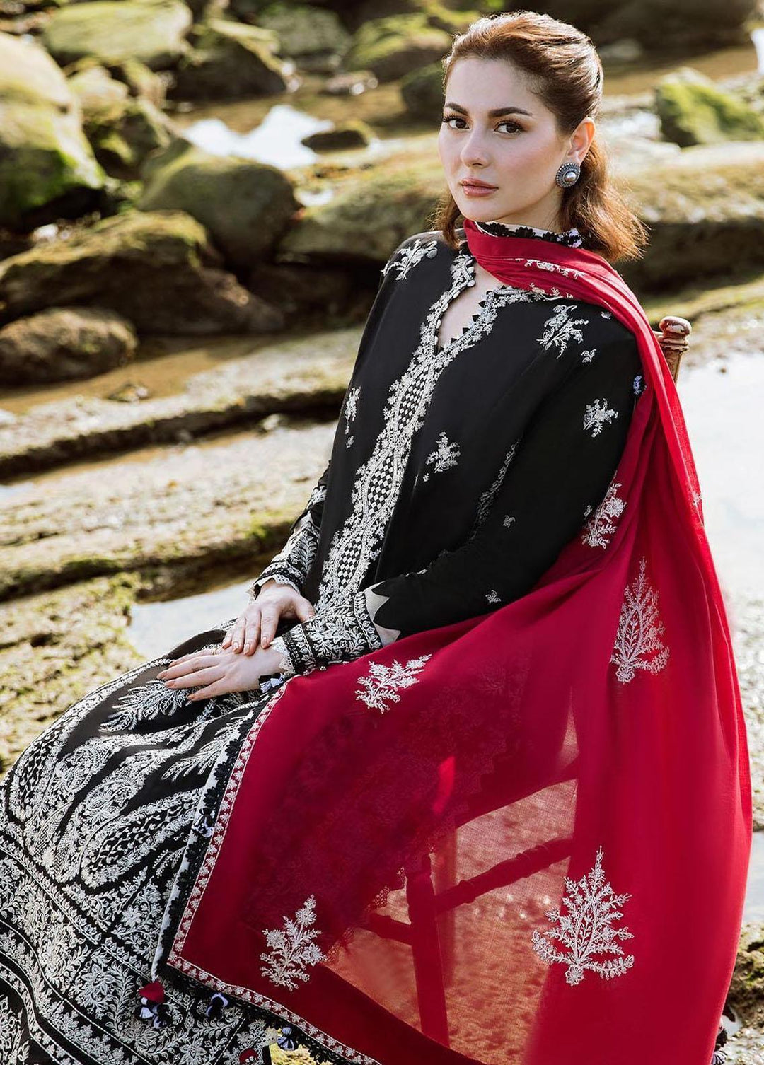 Zaha By Khadijah Shah Embroidered Lawn Suits Unstitched 3 Piece ZKS23L ZL23-01A - Spring / Summer Collection