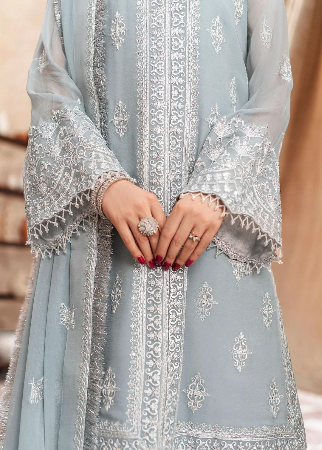 Zainab By Mashq Embroidered Chiffon Suits Unstitched 3 Piece MAQ23Z QFD-0061 Gesso - Luxury Collection