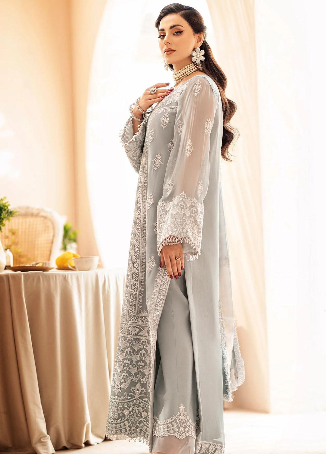 Zainab By Mashq Embroidered Chiffon Suits Unstitched 3 Piece MAQ23Z QFD-0061 Gesso - Luxury Collection