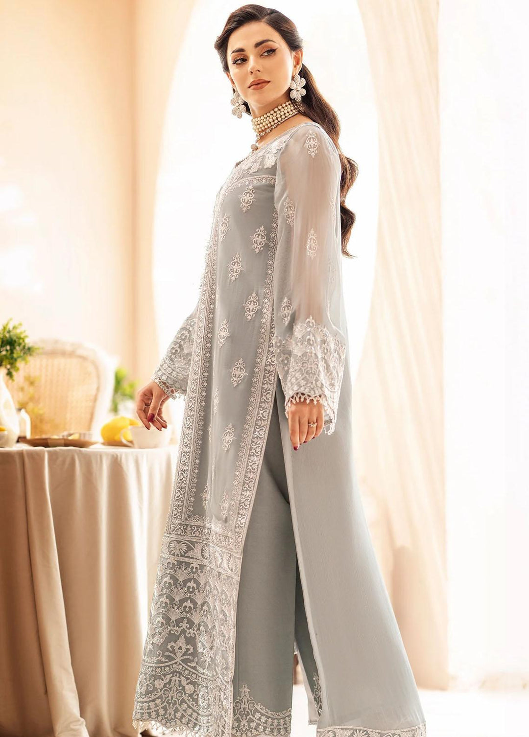 Zainab By Mashq Embroidered Chiffon Suits Unstitched 3 Piece MAQ23Z QFD-0061 Gesso - Luxury Collection