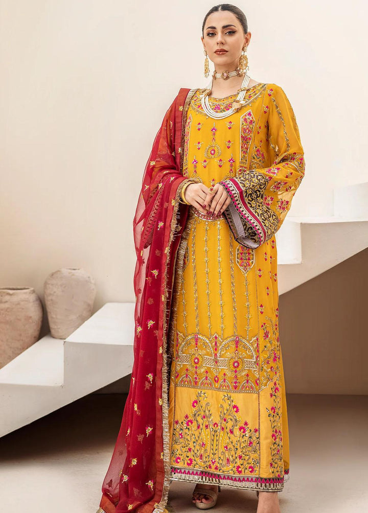 Zainab By Mashq Embroidered Chiffon Suits Unstitched 3 Piece MAQ23Z QFD-0062 Canary Yellow - Luxury Collection