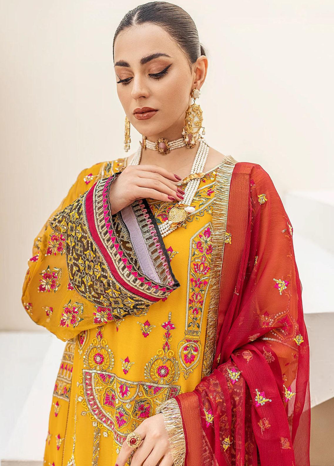Zainab By Mashq Embroidered Chiffon Suits Unstitched 3 Piece MAQ23Z QFD-0062 Canary Yellow - Luxury Collection