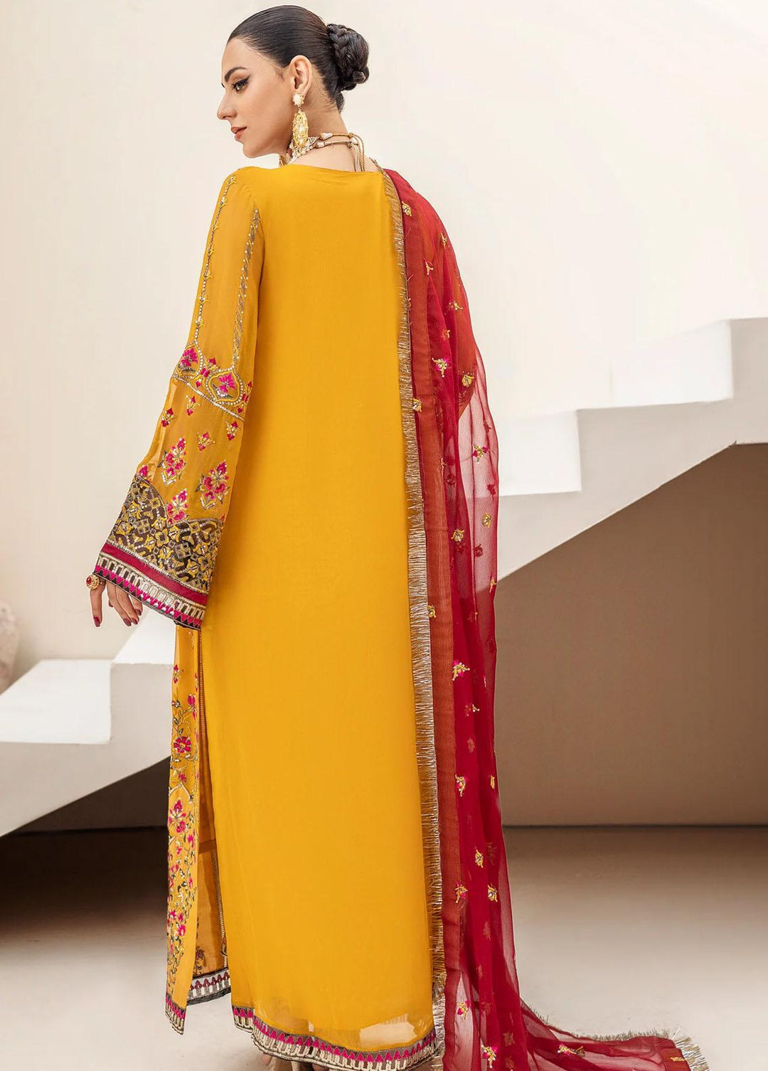 Zainab By Mashq Embroidered Chiffon Suits Unstitched 3 Piece MAQ23Z QFD-0062 Canary Yellow - Luxury Collection
