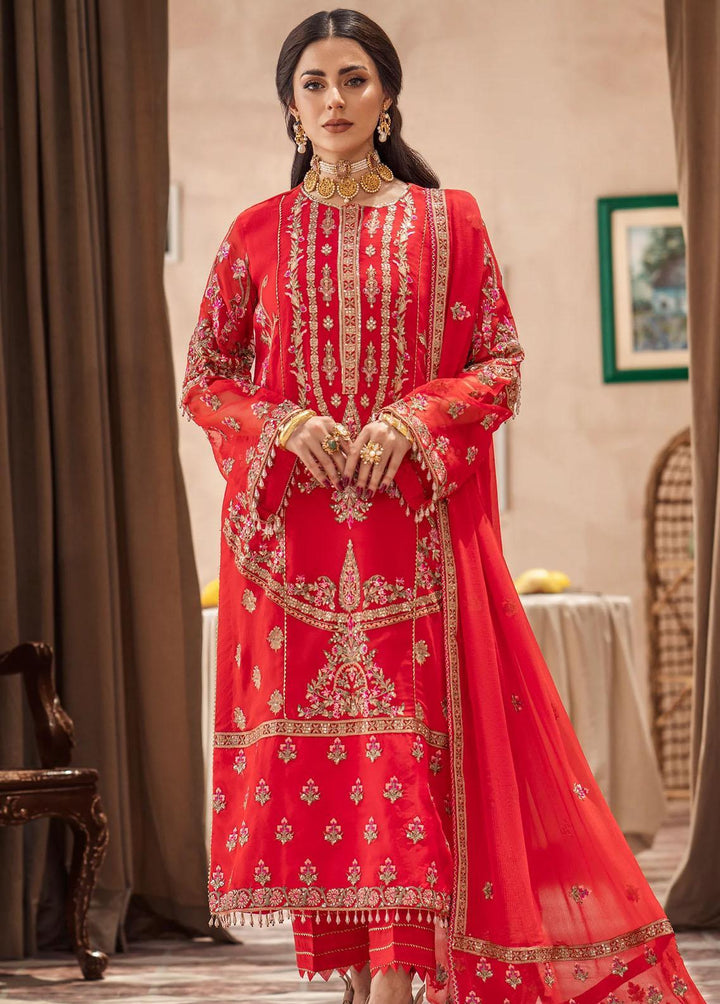 Zainab By Mashq Embroidered Chiffon Suits Unstitched 3 Piece MAQ23Z QFD-0064 Fire Spot - Luxury Collection