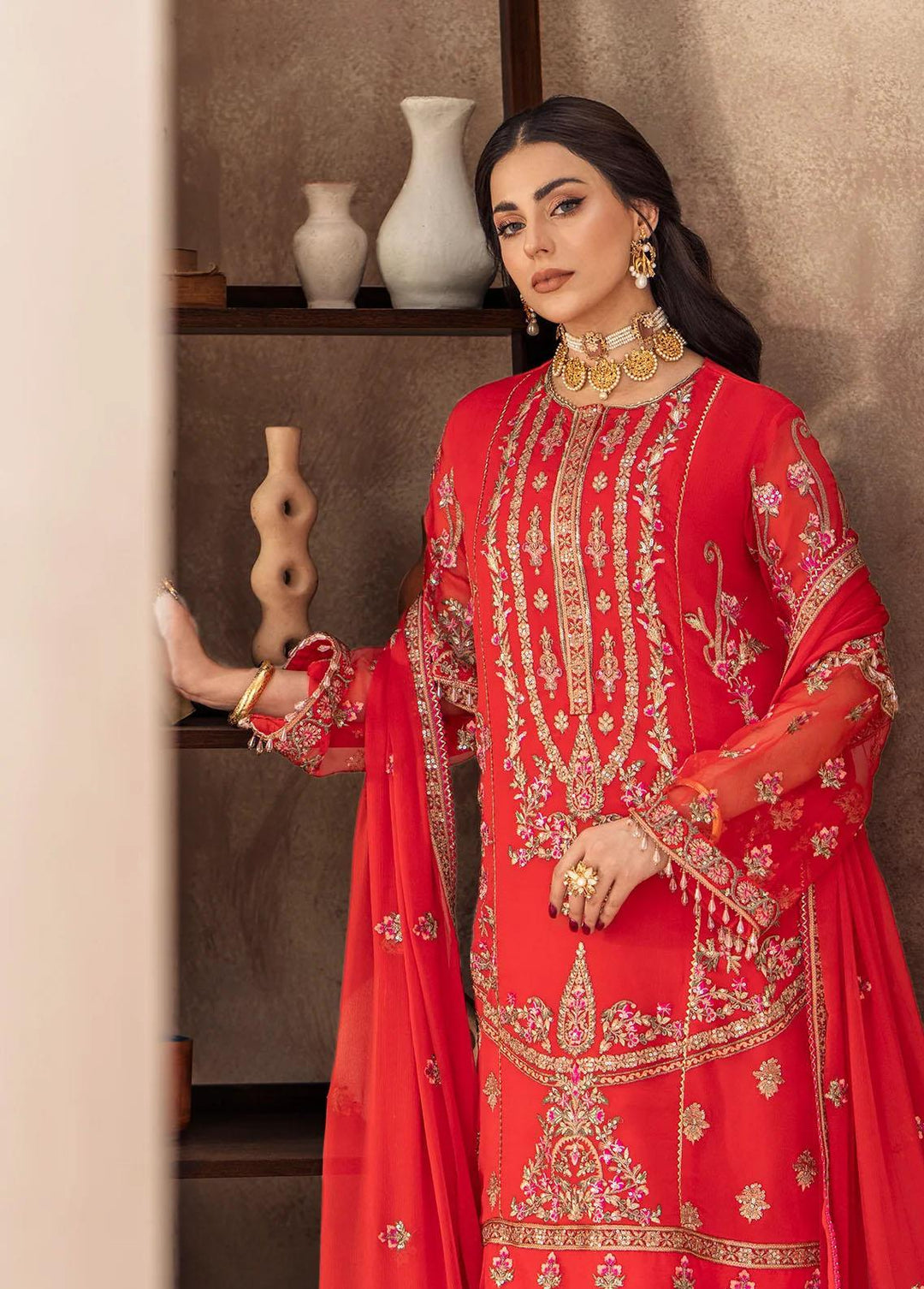 Zainab By Mashq Embroidered Chiffon Suits Unstitched 3 Piece MAQ23Z QFD-0064 Fire Spot - Luxury Collection