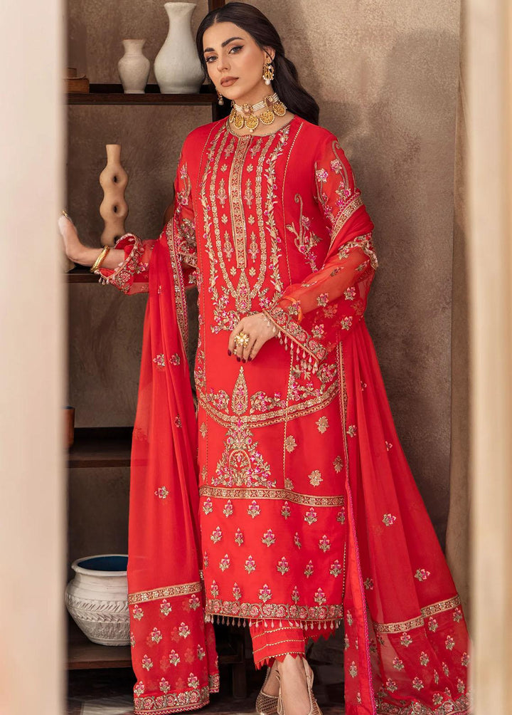 Zainab By Mashq Embroidered Chiffon Suits Unstitched 3 Piece MAQ23Z QFD-0064 Fire Spot - Luxury Collection