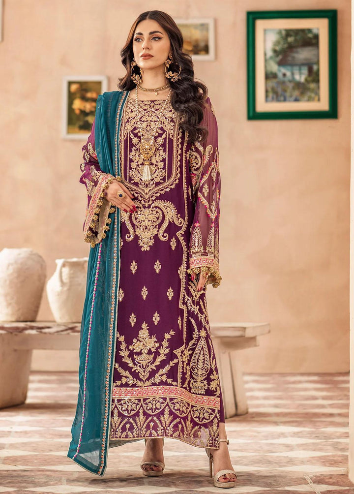 Zainab By Mashq Embroidered Chiffon Suits Unstitched 3 Piece MAQ23Z QFD-0065 Beauty Marked - Luxury Collection
