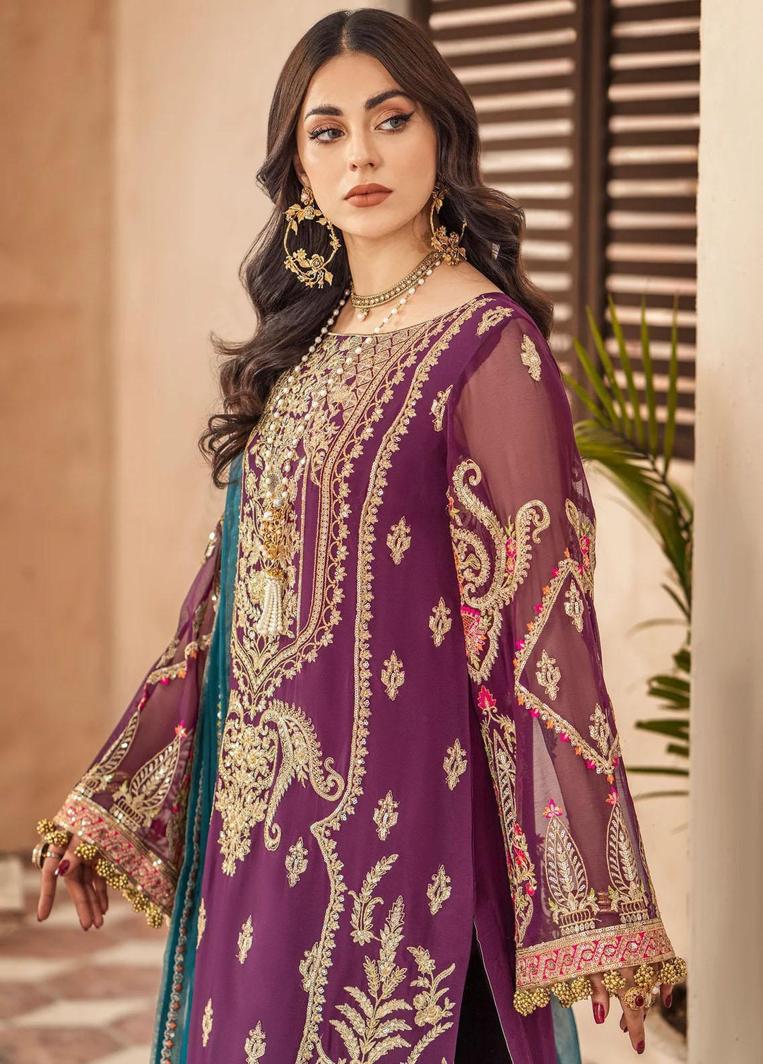 Zainab By Mashq Embroidered Chiffon Suits Unstitched 3 Piece MAQ23Z QFD-0065 Beauty Marked - Luxury Collection