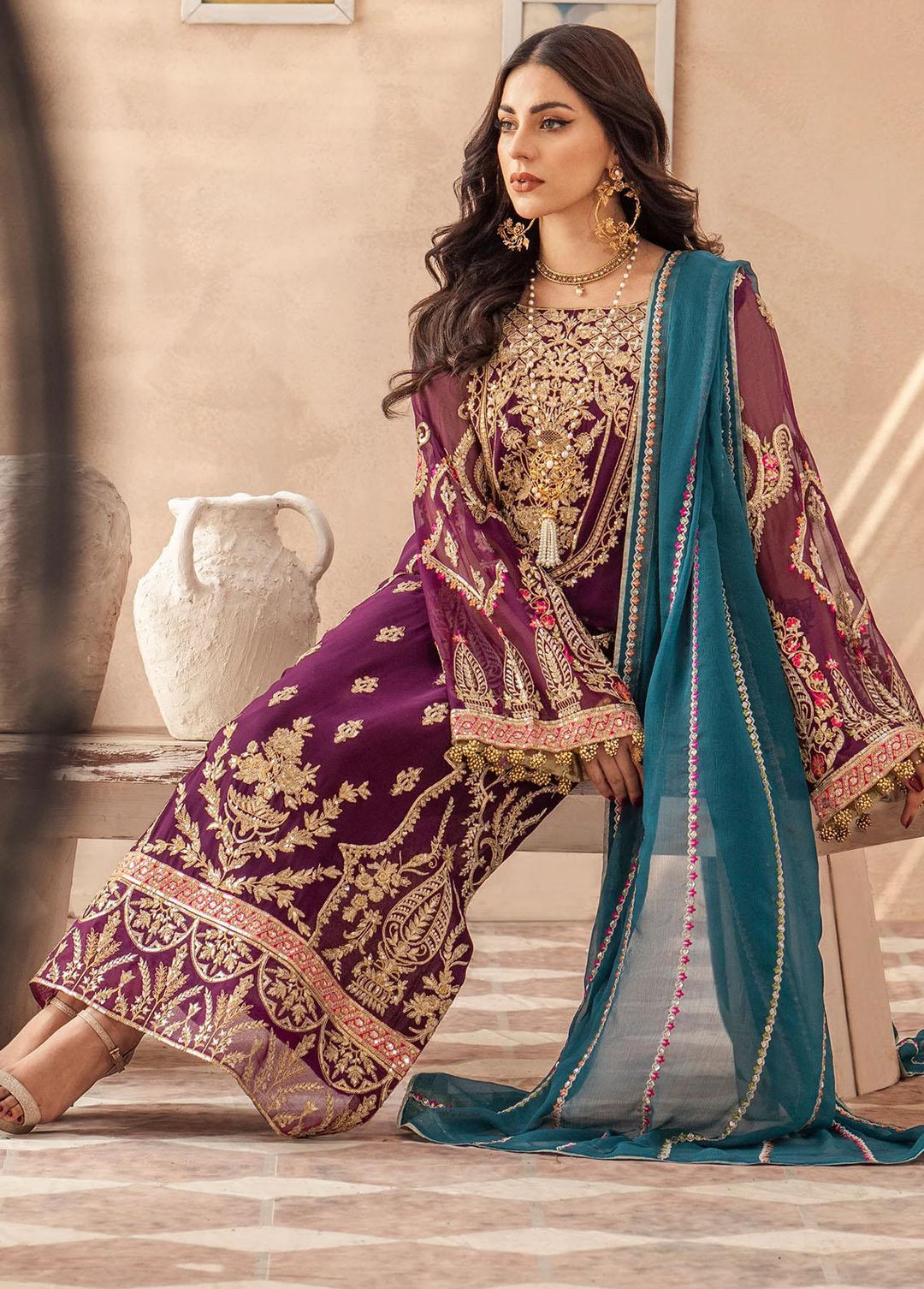 Zainab By Mashq Embroidered Chiffon Suits Unstitched 3 Piece MAQ23Z QFD-0065 Beauty Marked - Luxury Collection