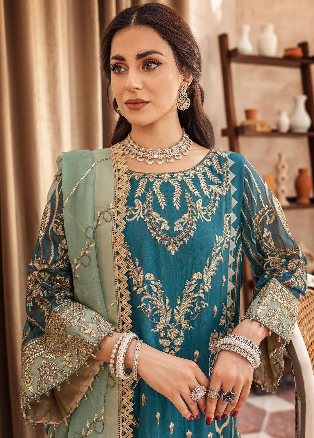 Zainab By Mashq Embroidered Chiffon Suits Unstitched 3 Piece MAQ23Z QFD-0066 Cynical - Luxury Collection