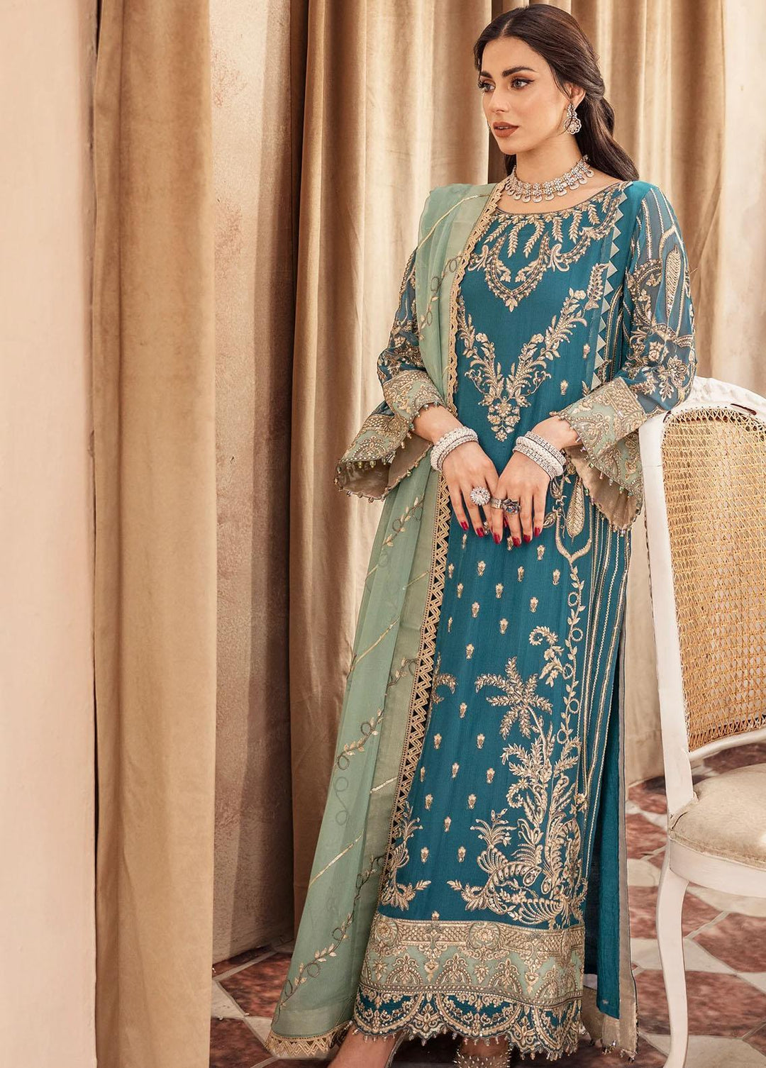 Zainab By Mashq Embroidered Chiffon Suits Unstitched 3 Piece MAQ23Z QFD-0066 Cynical - Luxury Collection