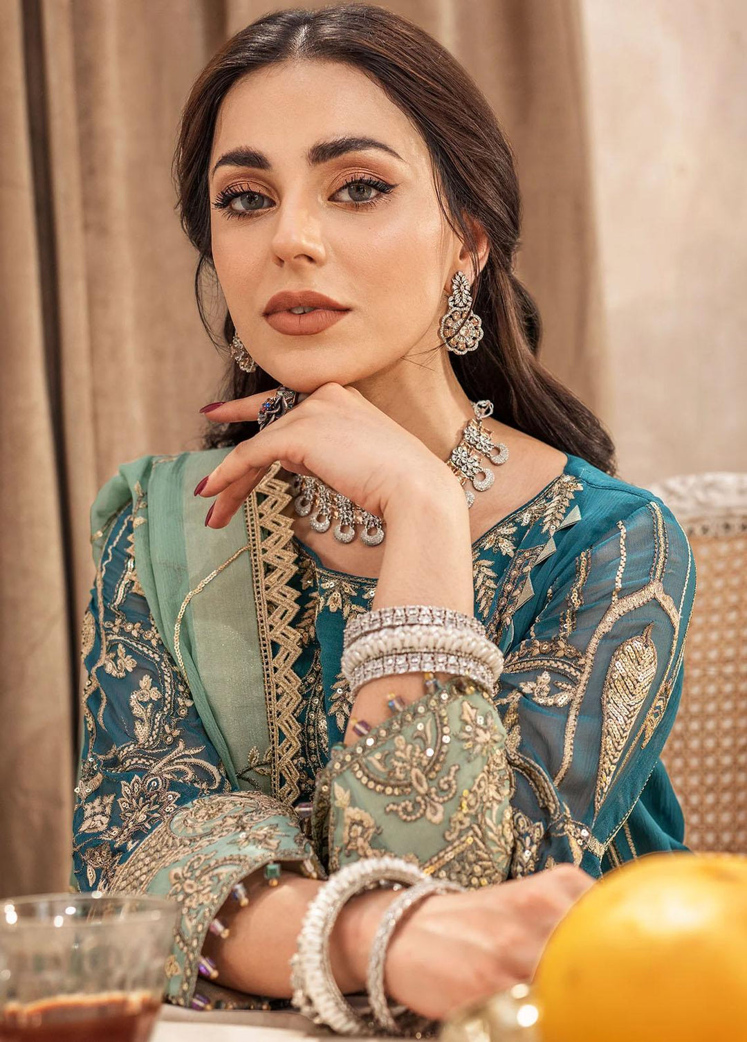 Zainab By Mashq Embroidered Chiffon Suits Unstitched 3 Piece MAQ23Z QFD-0066 Cynical - Luxury Collection