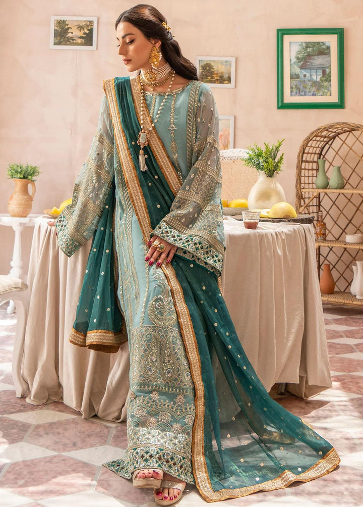 Zainab By Mashq Embroidered Chiffon Suits Unstitched 3 Piece MAQ23Z QFD-0068 Shimmer Moss - Luxury Collection