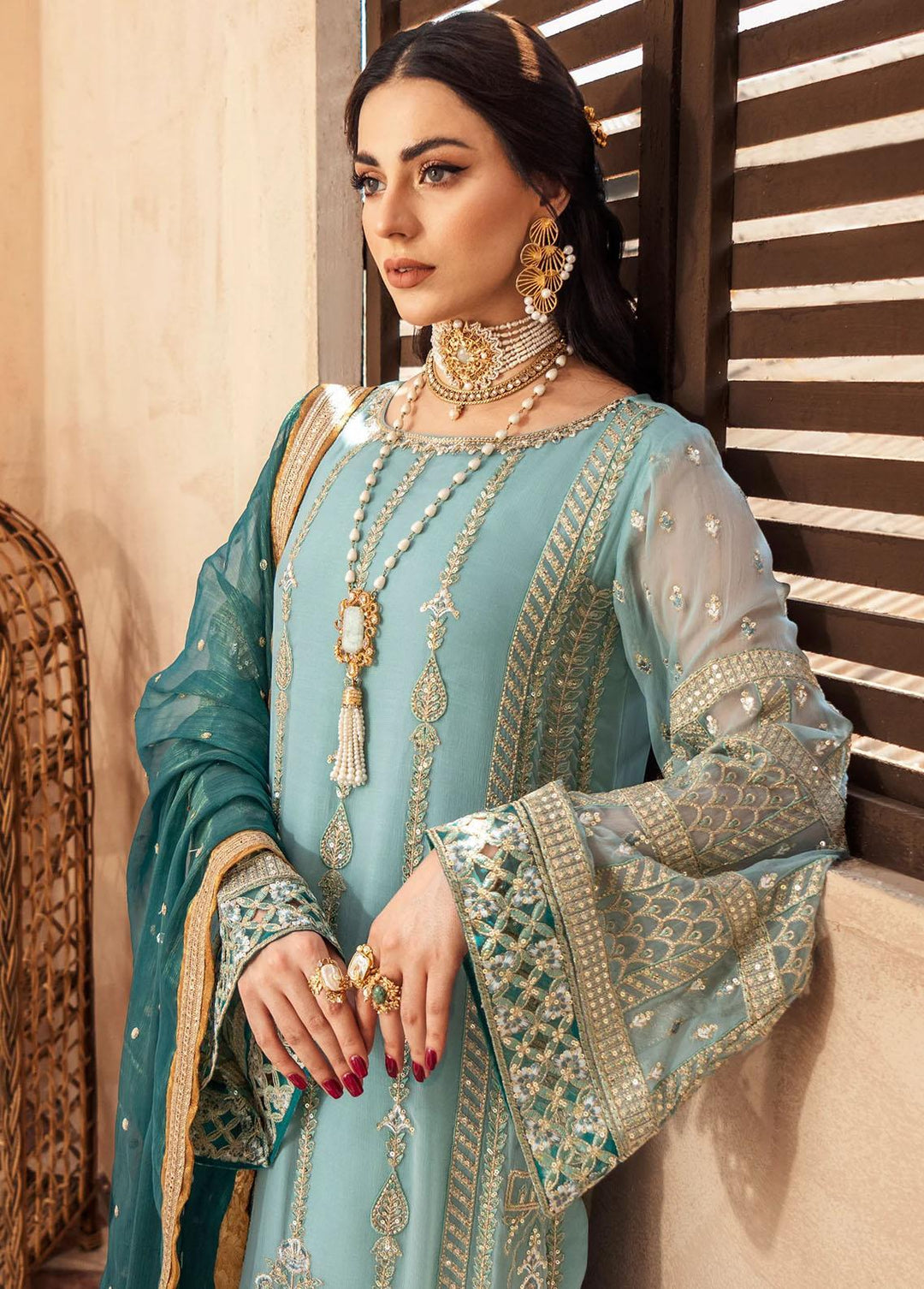 Zainab By Mashq Embroidered Chiffon Suits Unstitched 3 Piece MAQ23Z QFD-0068 Shimmer Moss - Luxury Collection
