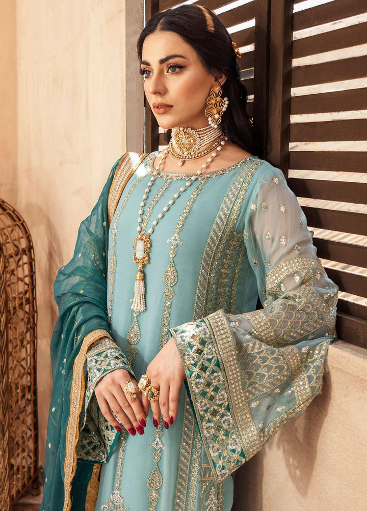 Zainab By Mashq Embroidered Chiffon Suits Unstitched 3 Piece MAQ23Z QFD-0068 Shimmer Moss - Luxury Collection