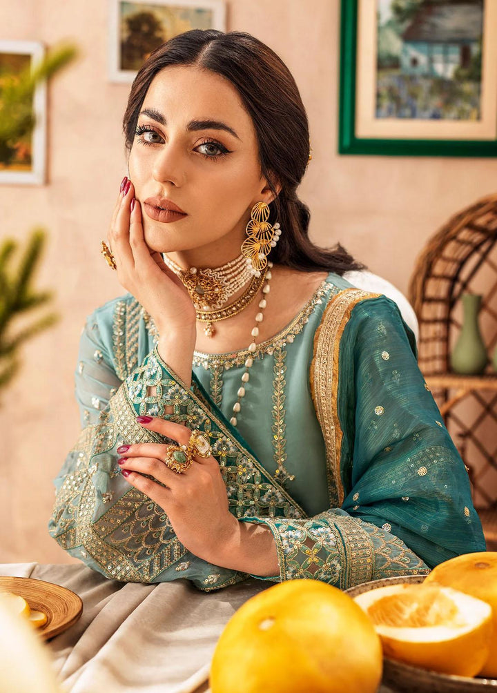 Zainab By Mashq Embroidered Chiffon Suits Unstitched 3 Piece MAQ23Z QFD-0068 Shimmer Moss - Luxury Collection