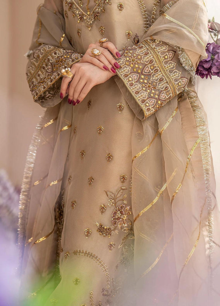 Zainab By Mashq Embroidered Organza Suits Unstitched 3 Piece MAQ23Z QFD-0069 Gorgeous Gold - Luxury Collection