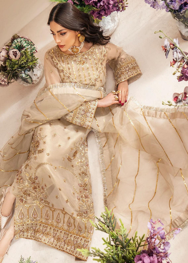 Zainab By Mashq Embroidered Organza Suits Unstitched 3 Piece MAQ23Z QFD-0069 Gorgeous Gold - Luxury Collection