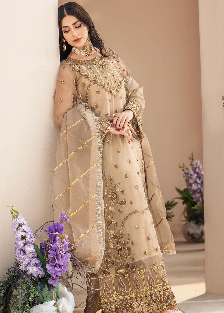 Zainab By Mashq Embroidered Organza Suits Unstitched 3 Piece MAQ23Z QFD-0069 Gorgeous Gold - Luxury Collection