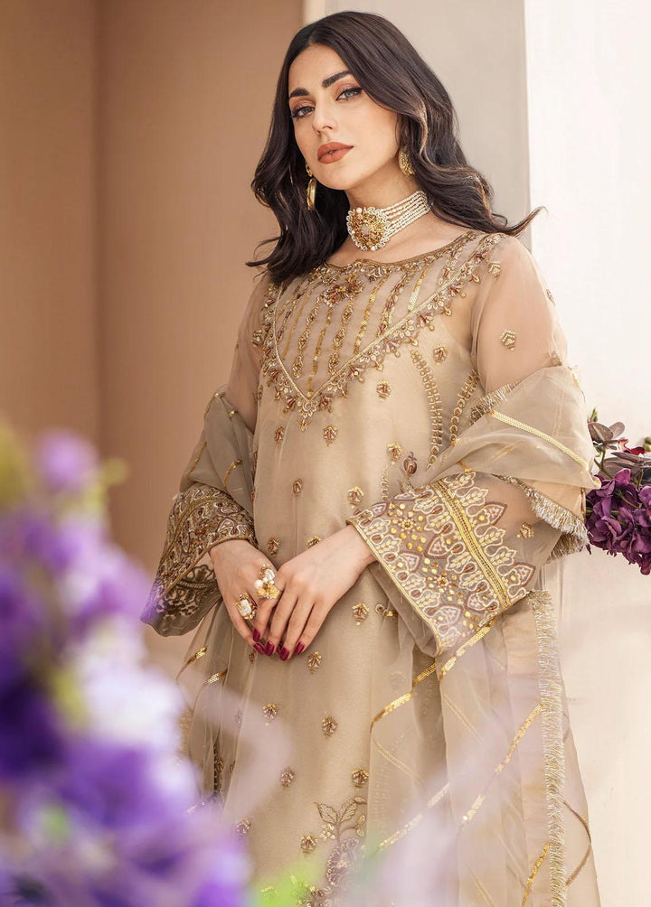Zainab By Mashq Embroidered Organza Suits Unstitched 3 Piece MAQ23Z QFD-0069 Gorgeous Gold - Luxury Collection
