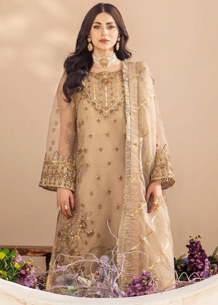 Zainab By Mashq Embroidered Organza Suits Unstitched 3 Piece MAQ23Z QFD-0069 Gorgeous Gold - Luxury Collection