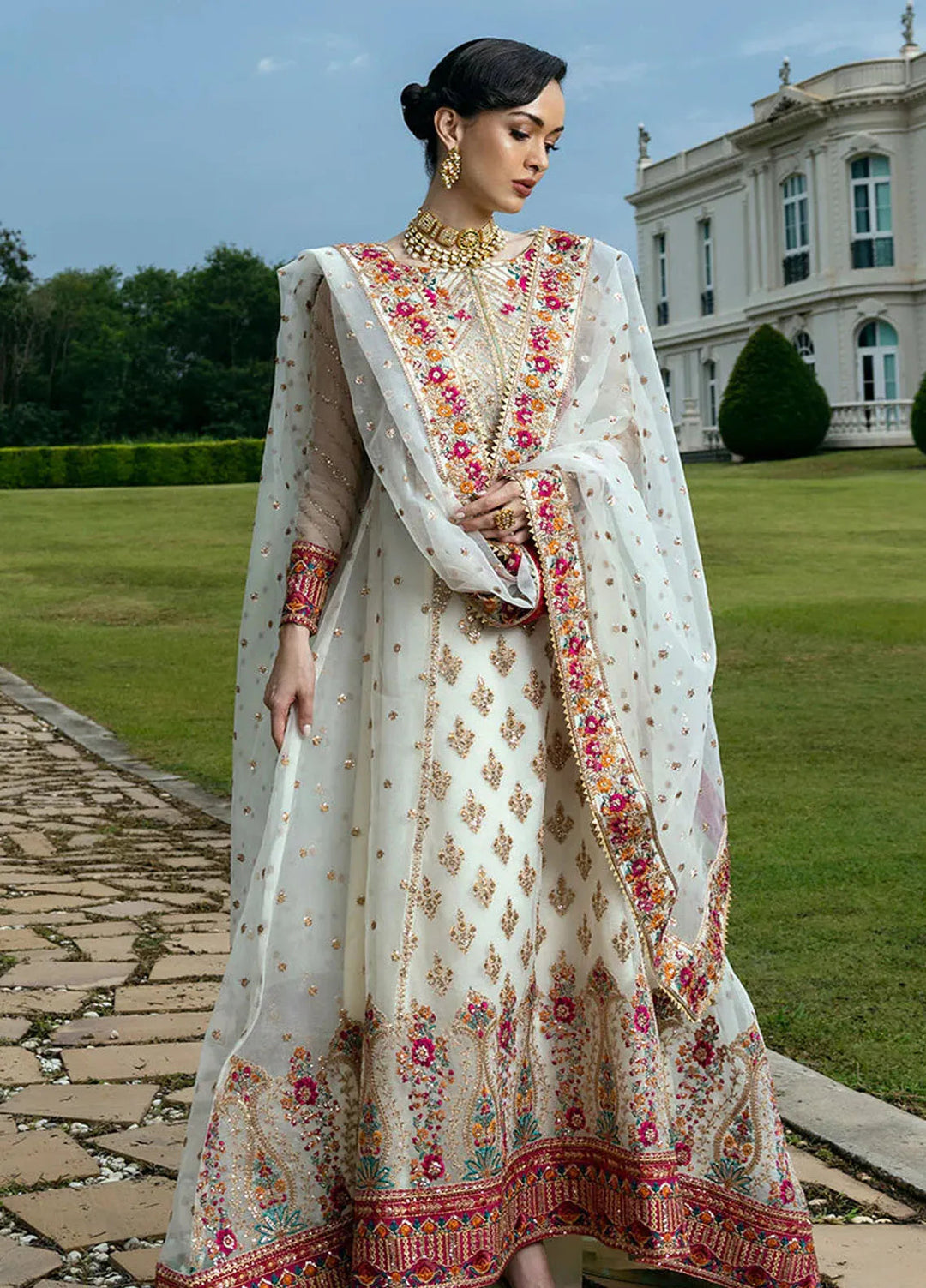 Zainab Chottani Embroidered Organza Suits Unstitched 3 Piece ZC24WF D-10 Tresor - Wedding Collection