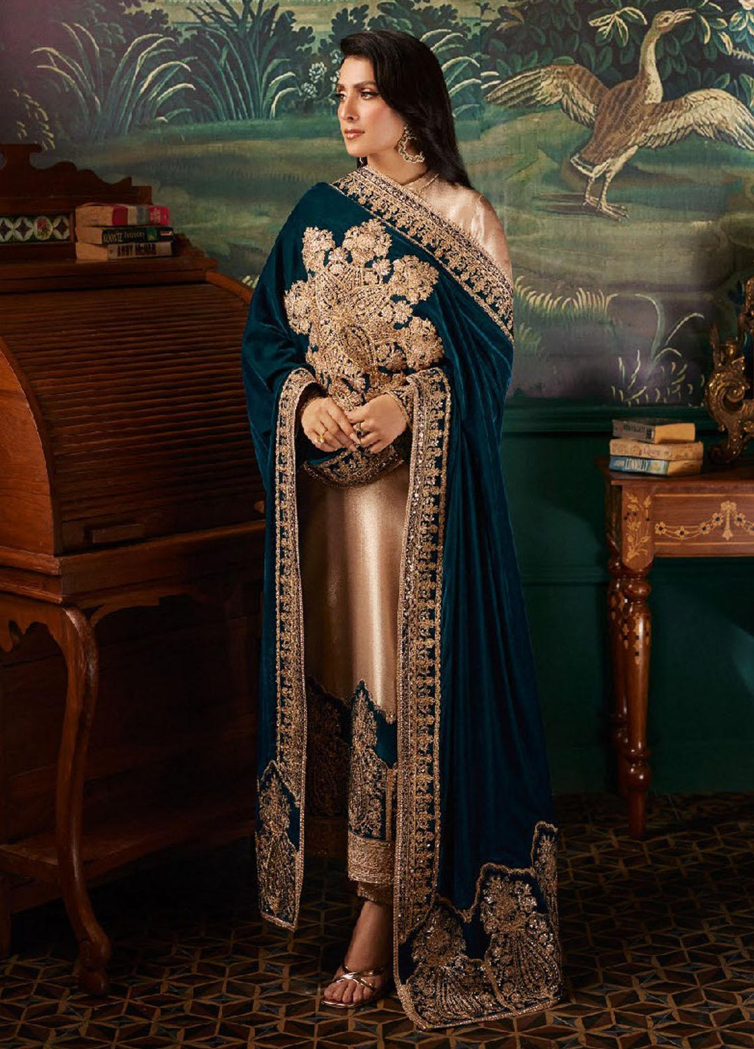 Zainab Chottani Embroidered Brocade Suits Unstitched 3 Piece ZC23UV D6 Amber - Luxury Collection