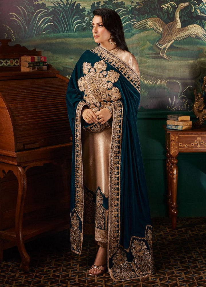 Zainab Chottani Embroidered Brocade Suits Unstitched 3 Piece ZC23UV D6 Amber - Luxury Collection