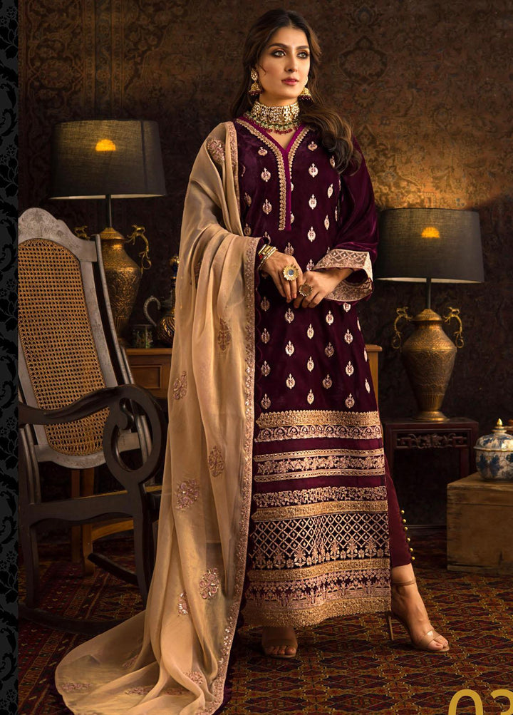 Zainab Chottani Embroidered Velvet Suits Unstitched 3 Piece ZC21FW 03 Dilara - Winter Collection